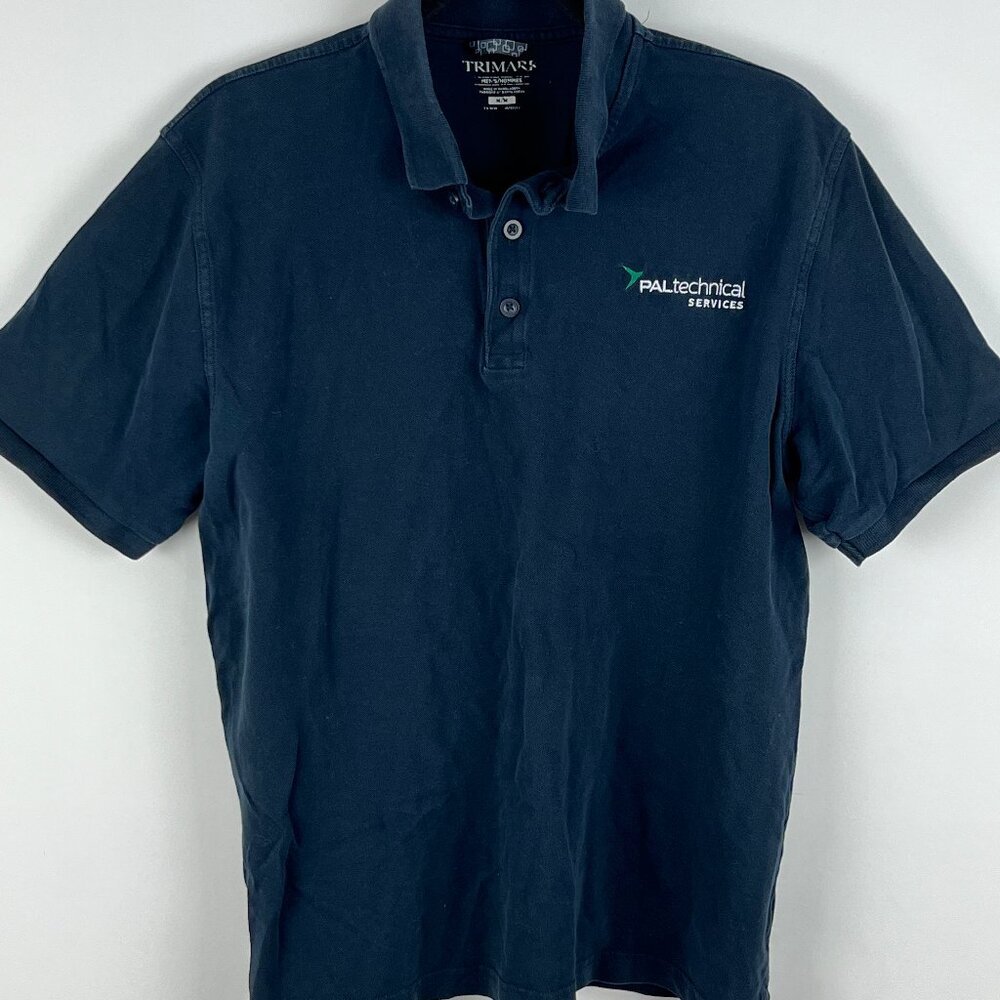 Trimark Polo Shirt Size M Dark Blue Short Sleeve Collared Button Up Stretch